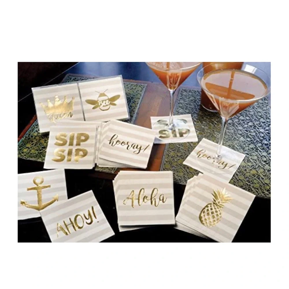 Boston International Gold Foil Stamped Paper Cocktail Napkins ~ Bee Fabulous